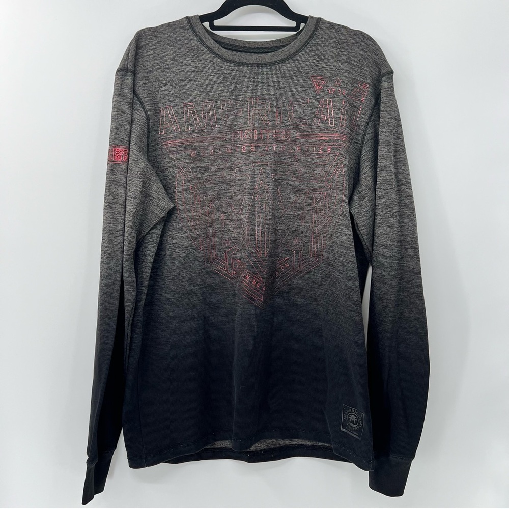 American Fighter Mens 2XL Thermal Shirt Gray Black Ombre Red Graphic Y2K